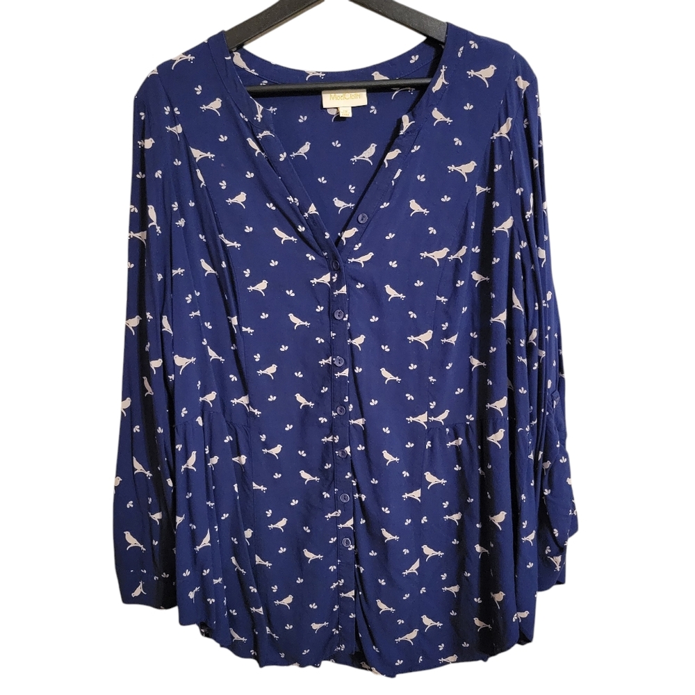 Modcloth Blue Button Down Shirt with Bird Print